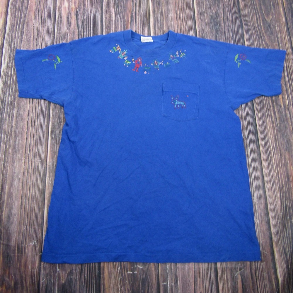 Vintage Basics Lizard Graphic Shirt‎ Mens XLT Blue Single Stitch Pocket Tee
